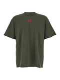 Green Crewneck T-Shirt with Dropped Shoulders and Logo Print on Front Rear in Cotton Man Tshirts Polo Shirts