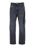 Black Jeans with Logo Patch on the Rear and Side Strap in Denim Man