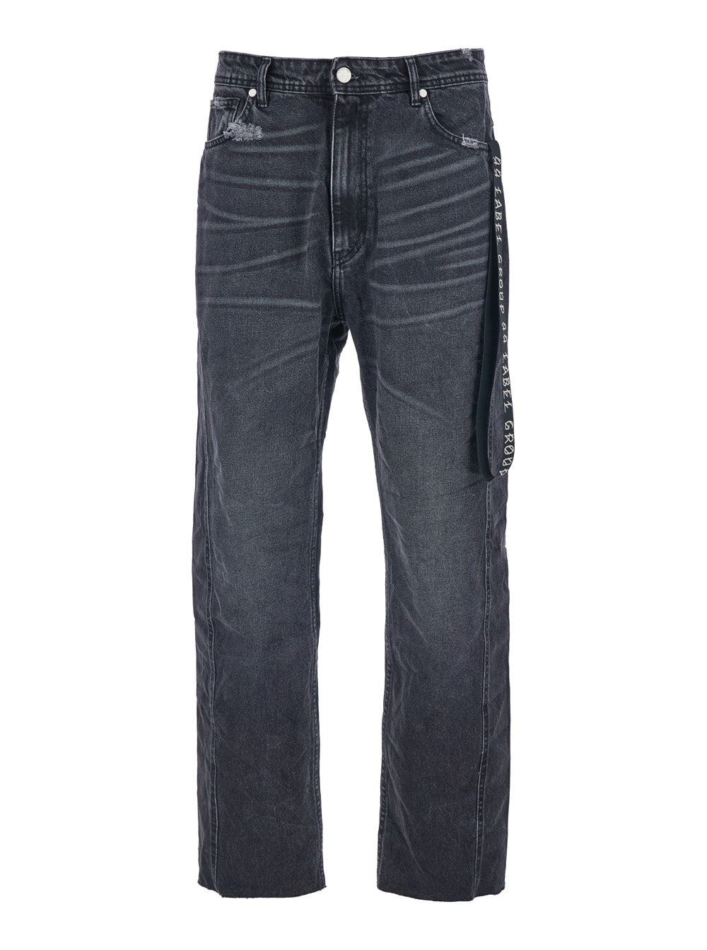 Black Jeans with Logo Patch on the Rear and Side Strap in Denim Man