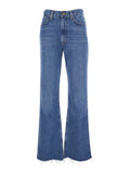 Blue Jeans with Logo Patch on the Rear and Flared Leg in Denim Woman Blu
