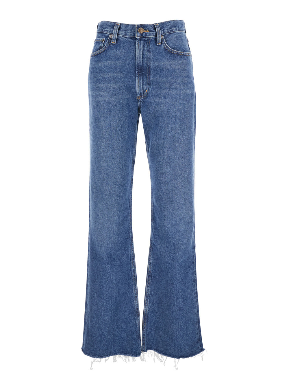 Blue Jeans with Logo Patch on the Rear and Flared Leg in Denim Woman Blu