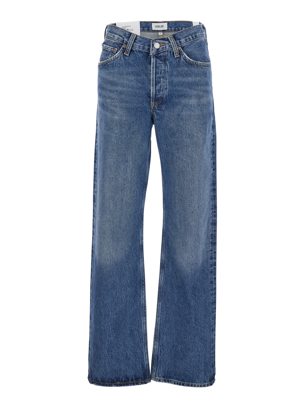 Blue Jeans with Beltl Loops and Logo Patch on the Rear in Denim Woman Blu