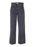 Black Jeans with Front-Fold Design and Logo Patch on the Rear in Denim Woman Cotton
