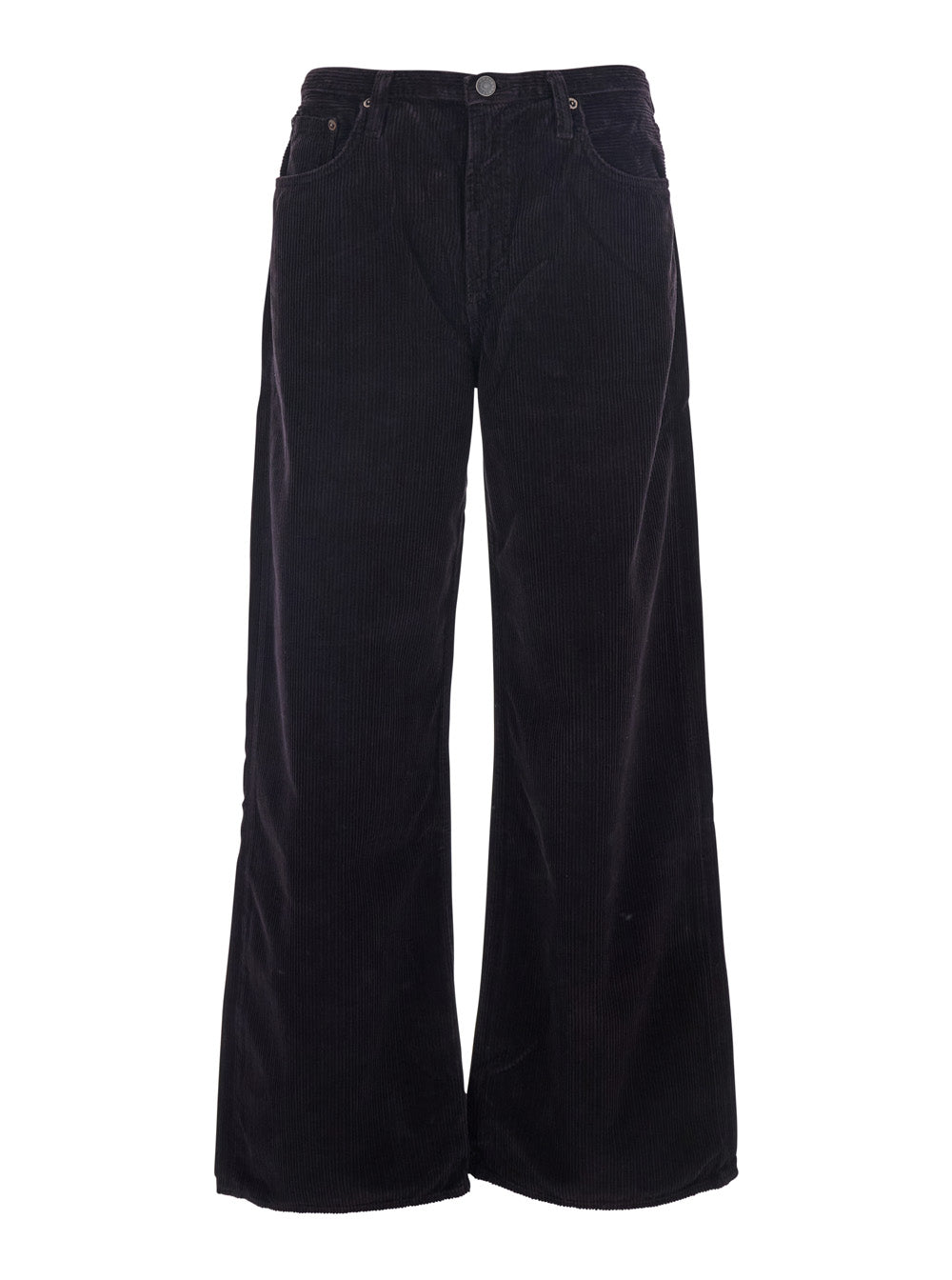Keira Brown Pants with Belt Loops and Wide Leg in Corduroy Woman Cotton Lyocell Trousers