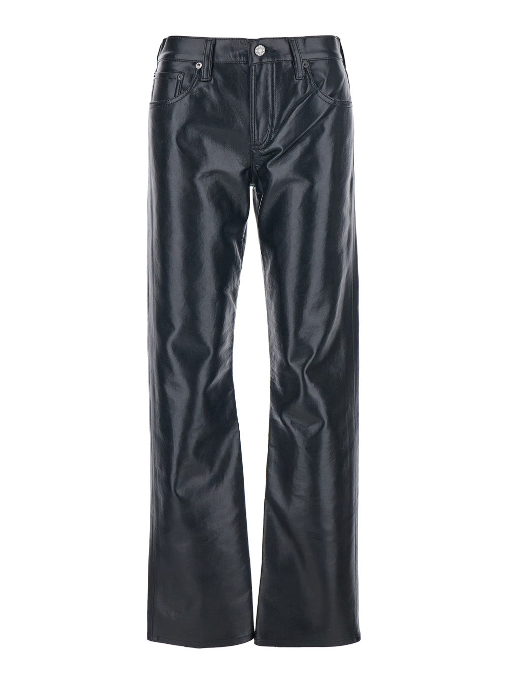 Black Pants with Belt Loops in Leather Blend Woman Trousers