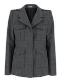 Grey Jacket with Wide Notched Revers in Wool Woman Blazers