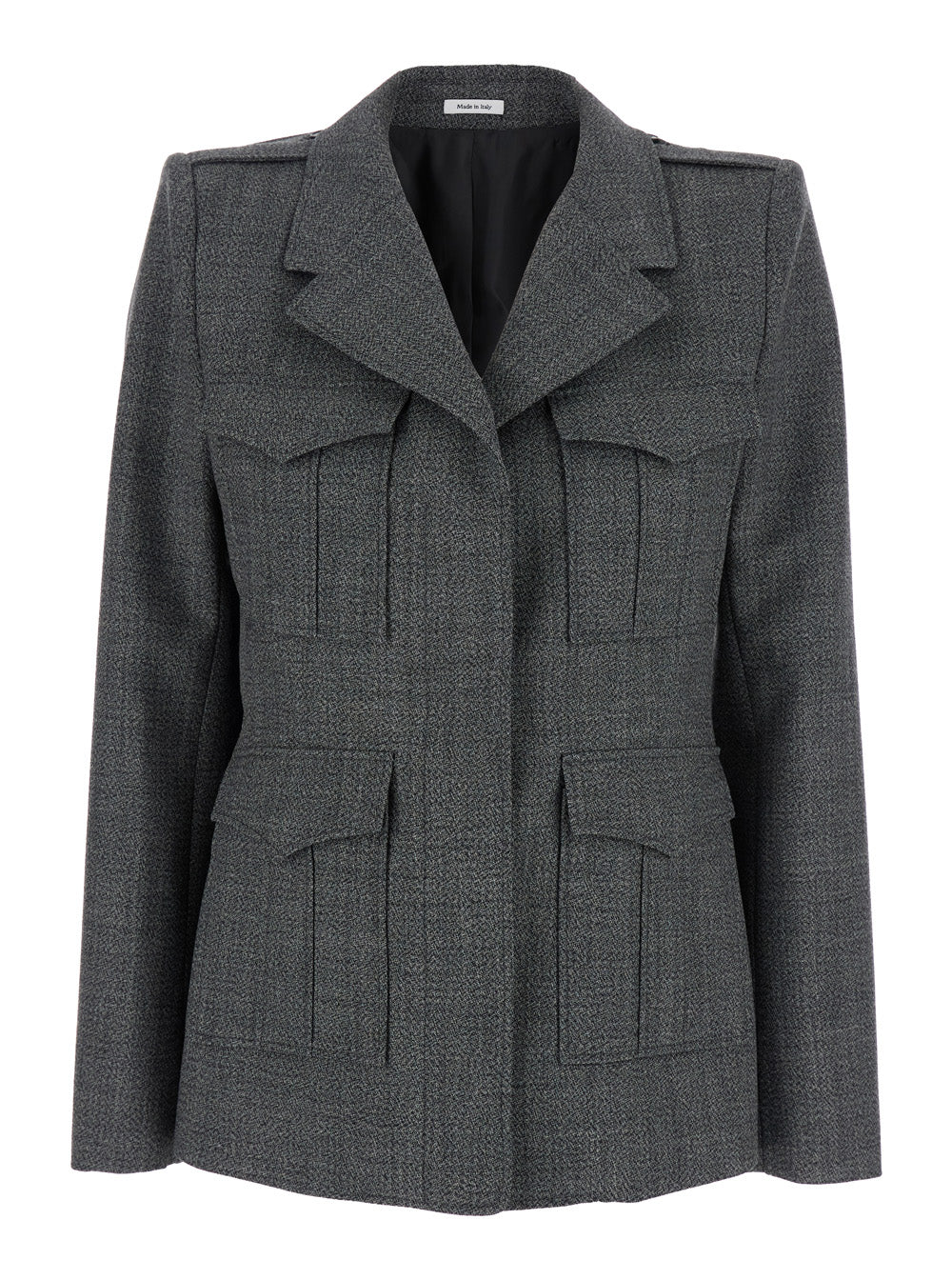 Grey Jacket with Wide Notched Revers in Wool Woman Blazers