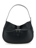 Black Shoulder Bag with Adjustable Strap and T Buckle Closure on the Front in Leather Woman Calf