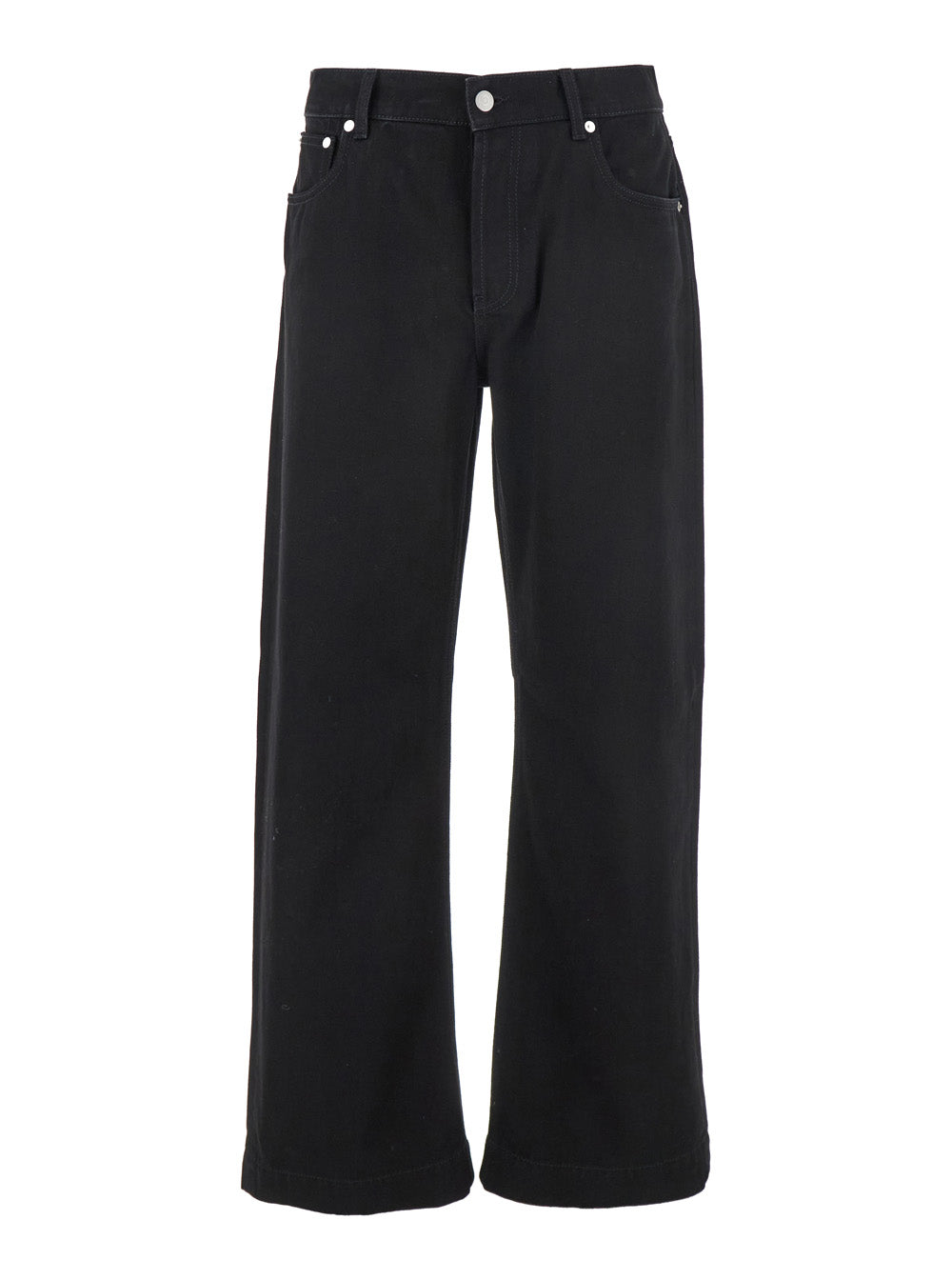 Black Jeans with Belt Loops and Logo Patch on the Rear in Denim Man Cotton