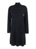 Black Turtneleck Dress with Straight Hem in Wool Woman Virgin