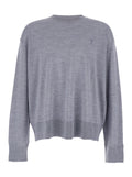 Grey Crew Neck Sweater with Embroidered Logo on the Front in Wool Man Jersey