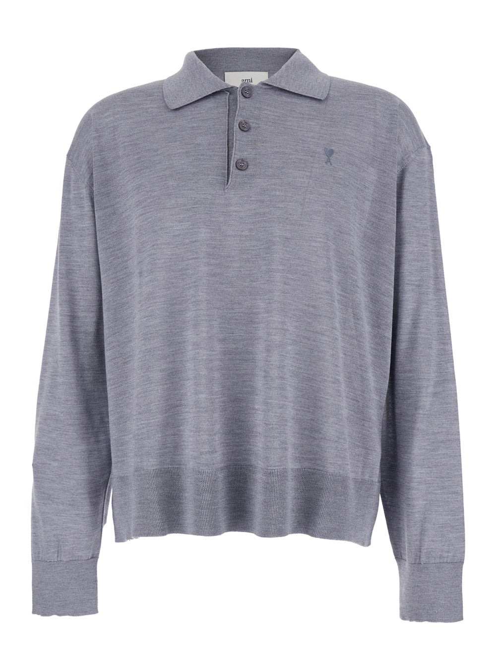 Grey Polo Shirt with Classic Collar and ADC Embroidery on the Front in Wool Silk Blend Man Tshirts