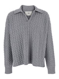 Grey Polo Shirt with Woven Design in Wool Man Tshirts And