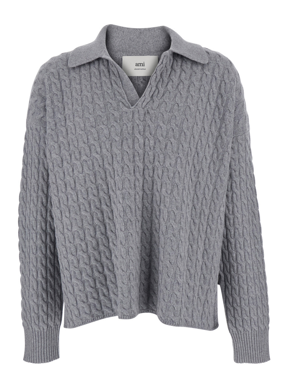 Grey Polo Shirt with Woven Design in Wool Man Tshirts And