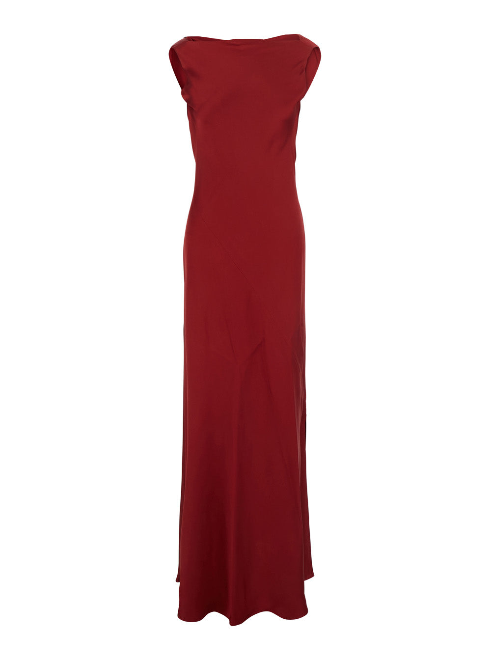 Mara Red Long Dress with Draped Neckline in Acetate Blend Woman Viscose