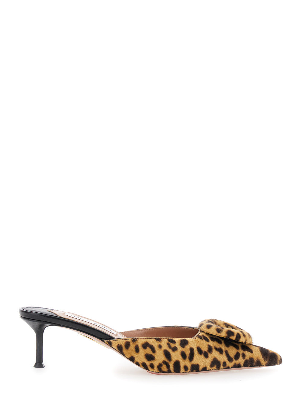 The Hood Brown Mules with Bow Detail and Leopard Motif in Suede Woman Calf Flat Shoes