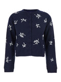 Blue Crew Neck Cardigan with Floral Embroidery in Cotton Blend Woman Blu Jersey