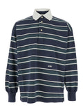 Blue Polo Shirt with Classic Collar and All-Over Striped Motif in Cotton Man Blu Tshirts