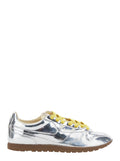 Windspin Low Silver Colored Sneaker with Logo on the Side in Shiny Fabric Woman Metallic Mirror Pu Nylon Cow Leather