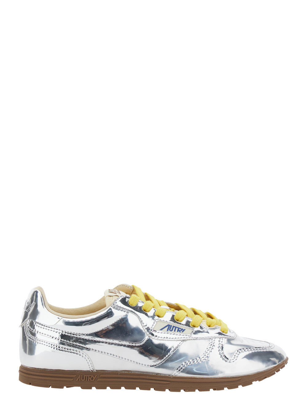 Windspin Low Silver Colored Sneaker with Logo on the Side in Shiny Fabric Woman Metallic Mirror Pu Nylon Cow Leather
