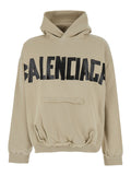 Beige Hoodie with Fixed Hood and Logo Lettering on Front Rear in Cotton Man Sweatshirts