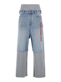Light Blue Jeans with Fleece Inserts and Logo Lettering on the Front in Cotton Denim Man Trousers