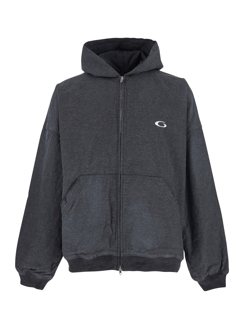 Grey Sweatshirt with Fixed Hood and Logo Detail on the Front in Cotton Man Sweatshirts