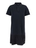 Black Layered Dress With Polo Shirt Style Collar And Safety Pin Detail Cotton Woman