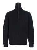 Black Turtleneck Sweater with Rear Half Zip Closure in Cotton Blend Stretch Woman Jersey