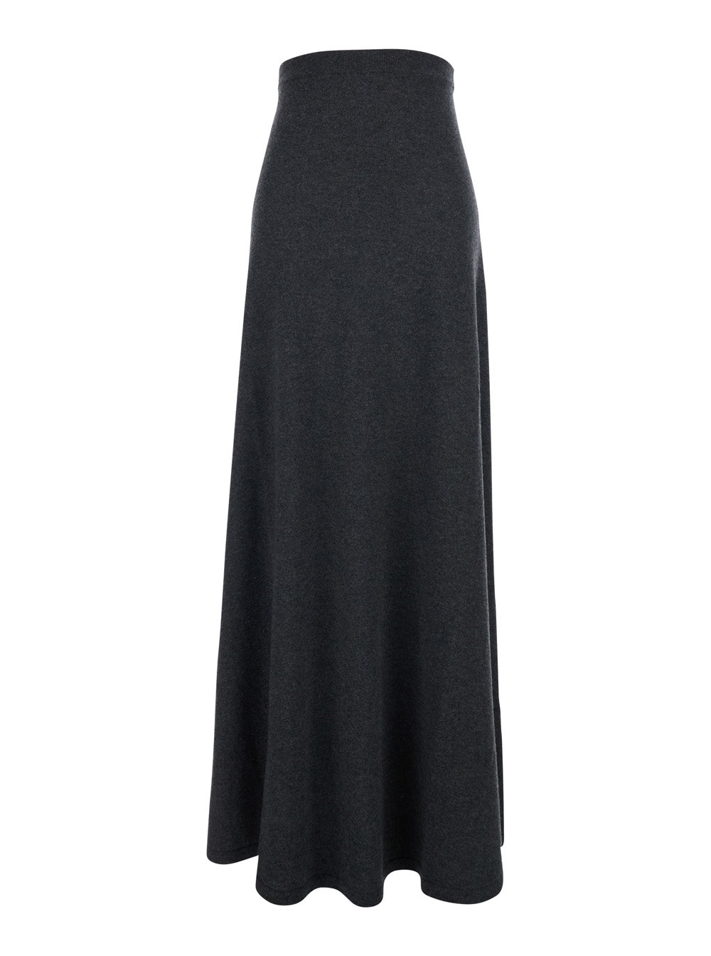 Grey Flared Skirt With Pleated Details And Elastic Ribbed Waist Wool Woman