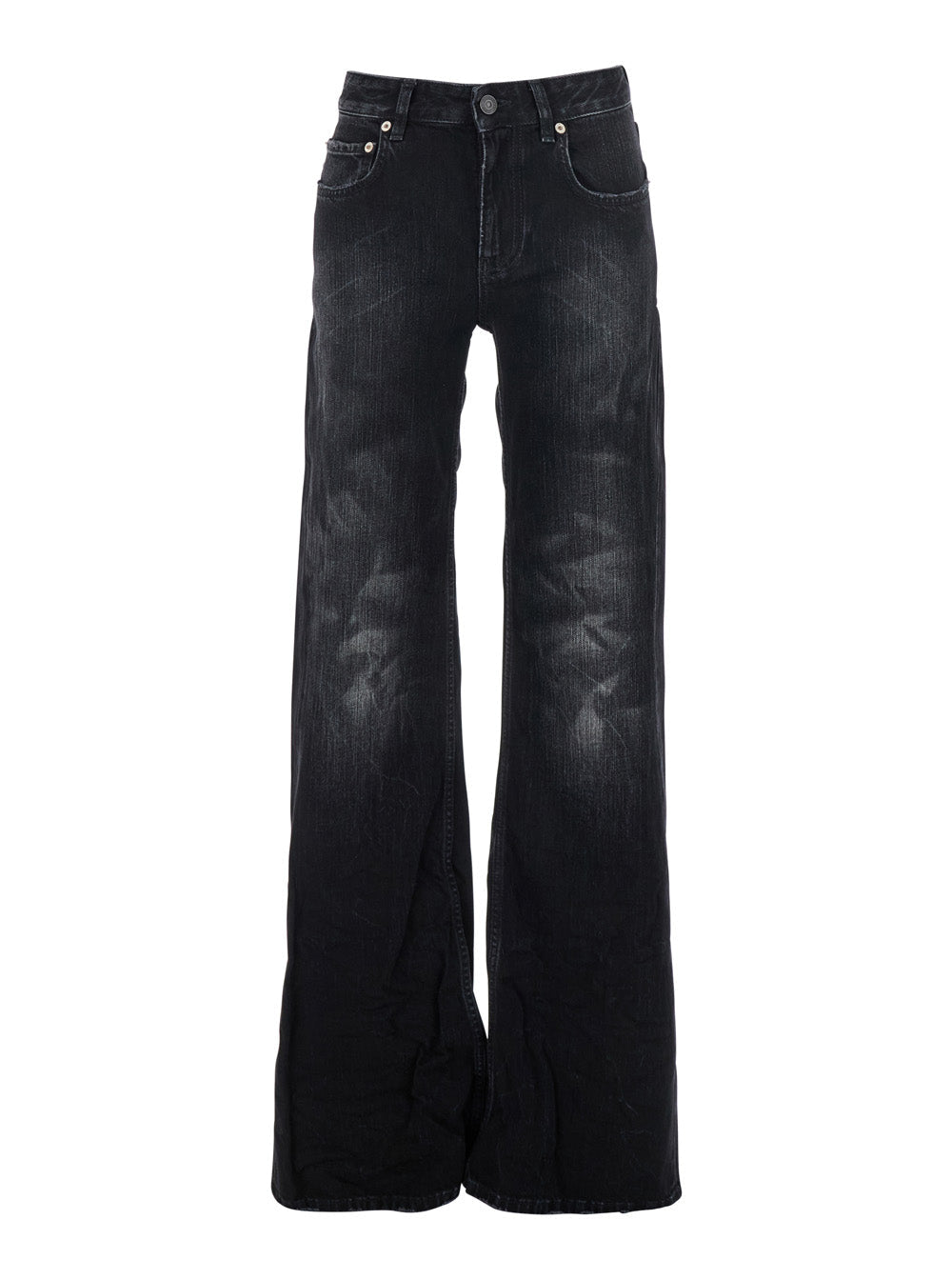 Black Jeans with Faded Effect and Wide Legi n Denim Woman Cotton