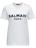 White Crewneck T-Shirt with Logo Print and Golden Buttons in Jersey Woman Organic Cotton Tshirts Polo Shirts