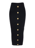 Black Skirt with Logo Buttons and Zip Closure in Viscose Blend Woman Polyester
