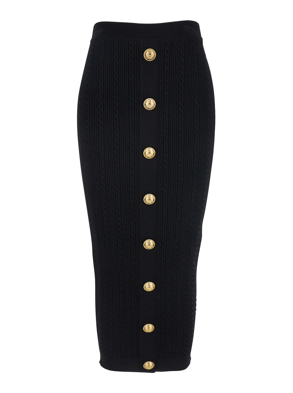 Black Skirt with Logo Buttons and Zip Closure in Viscose Blend Woman Polyester