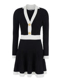 Black Dress with V Neck and Flared Skirt in Viscose Blend Woman Polyester