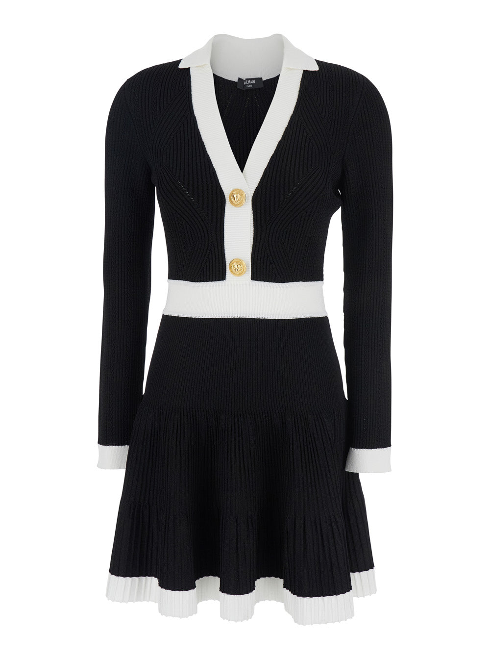 Black Dress with V Neck and Flared Skirt in Viscose Blend Woman Polyester