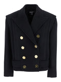 Black Jacket with Wide Lapels and Metallic Logo Buttons in Wool Woman Virgin Polyamide Blazers