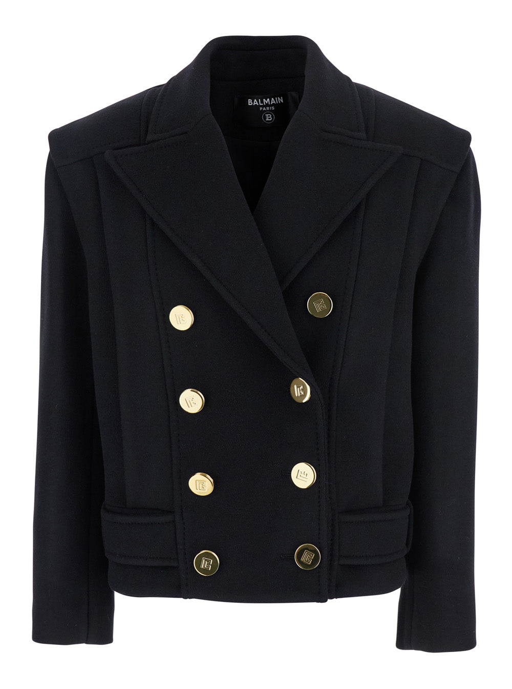 Black Jacket with Wide Lapels and Metallic Logo Buttons in Wool Woman Virgin Polyamide Blazers
