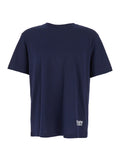 Blue Crewneck T-Shirt with Logo Lettering Print on the Front in Cotton Man Blu Tshirts And Polo Shirts