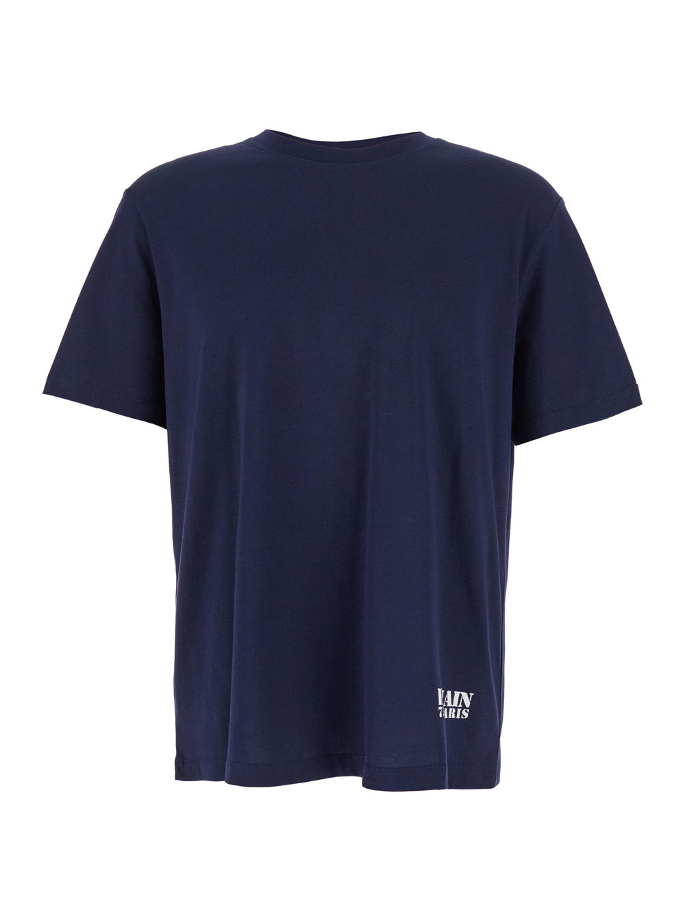 Blue Crewneck T-Shirt with Logo Lettering Print on the Front in Cotton Man Blu Tshirts And Polo Shirts