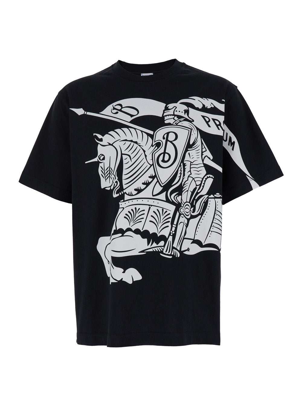 Black T-Shirt with Contrasting Equestrian Knight Print in Cotton Man Tshirts And Polo Shirts