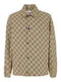 Slindon Beige Jacket with Classic Collar and All-Over Check Motif in Tech Fabric Man Polyester Outerwear