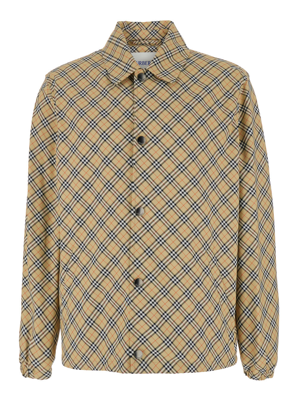 Slindon Beige Jacket with Classic Collar and All-Over Check Motif in Tech Fabric Man Polyester Outerwear