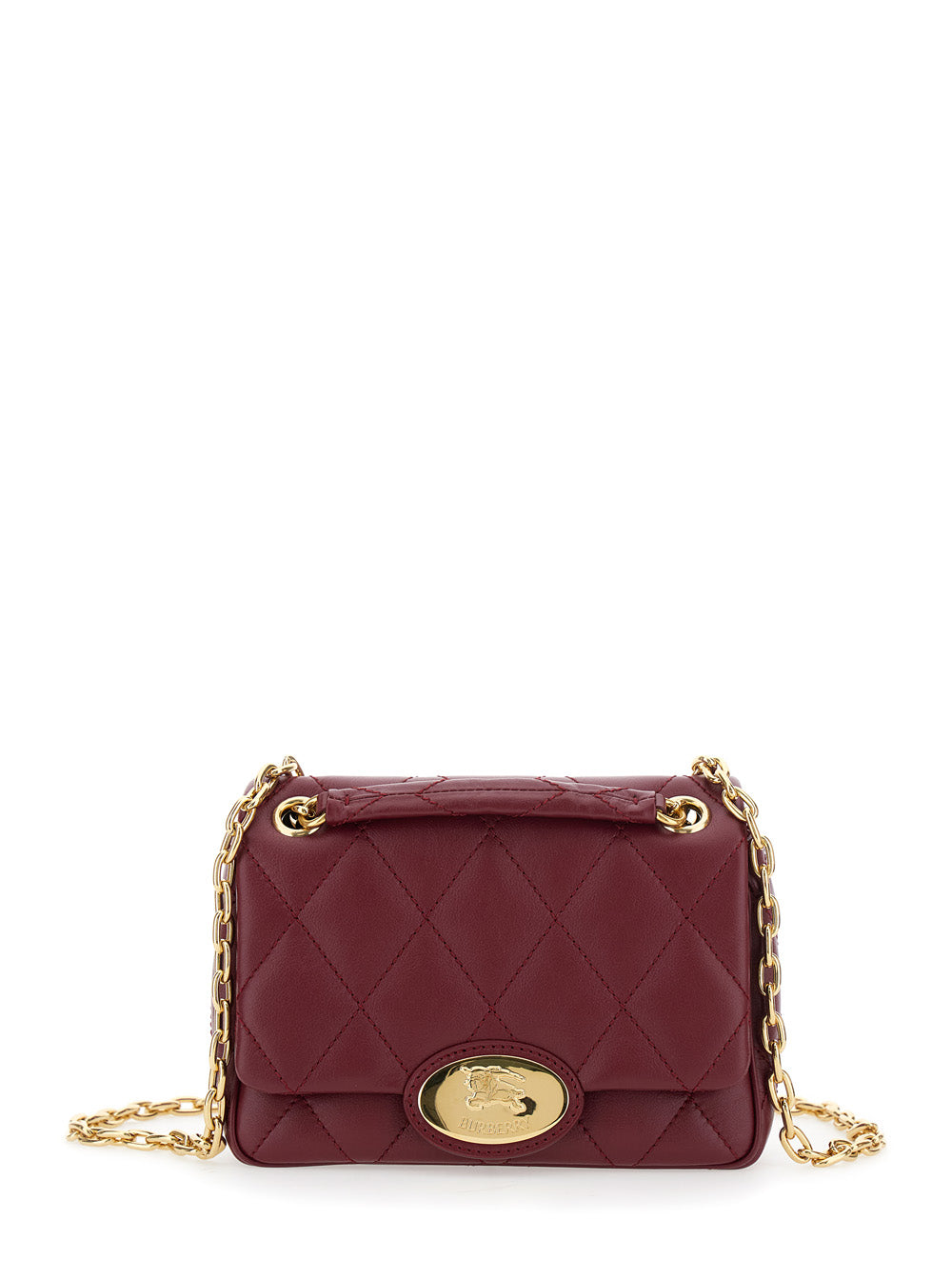 Bordeaux Quilted Crossbody Bag with EKD Plaque on the Front and Chain-Link Shoulder Strap in Leather Woman Calf