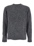 Grey Crewneck Sweater with Ribbed Trims in Wool Blend Man Alpaca Nylon Spandex Jersey