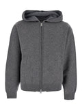 Grey Sweatshirt with Hood and Front Zip Closure in Wool Cashmere Man Sweatshirts