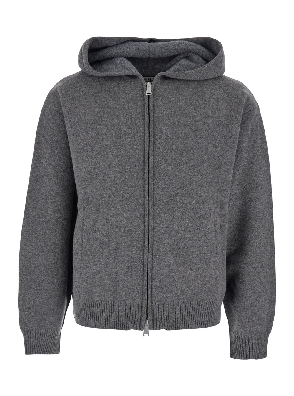 Grey Sweatshirt with Hood and Front Zip Closure in Wool Cashmere Man Sweatshirts