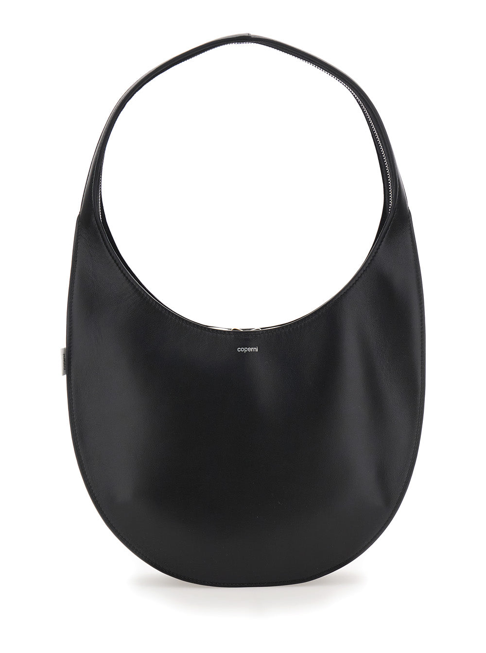Swipe Medium Black Shoulder Bag with Logo on Front in Leather Woman Cow