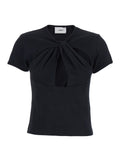 Black Top With V Neck And Cut-Out On The Front In Cotton Woman Organic Tops