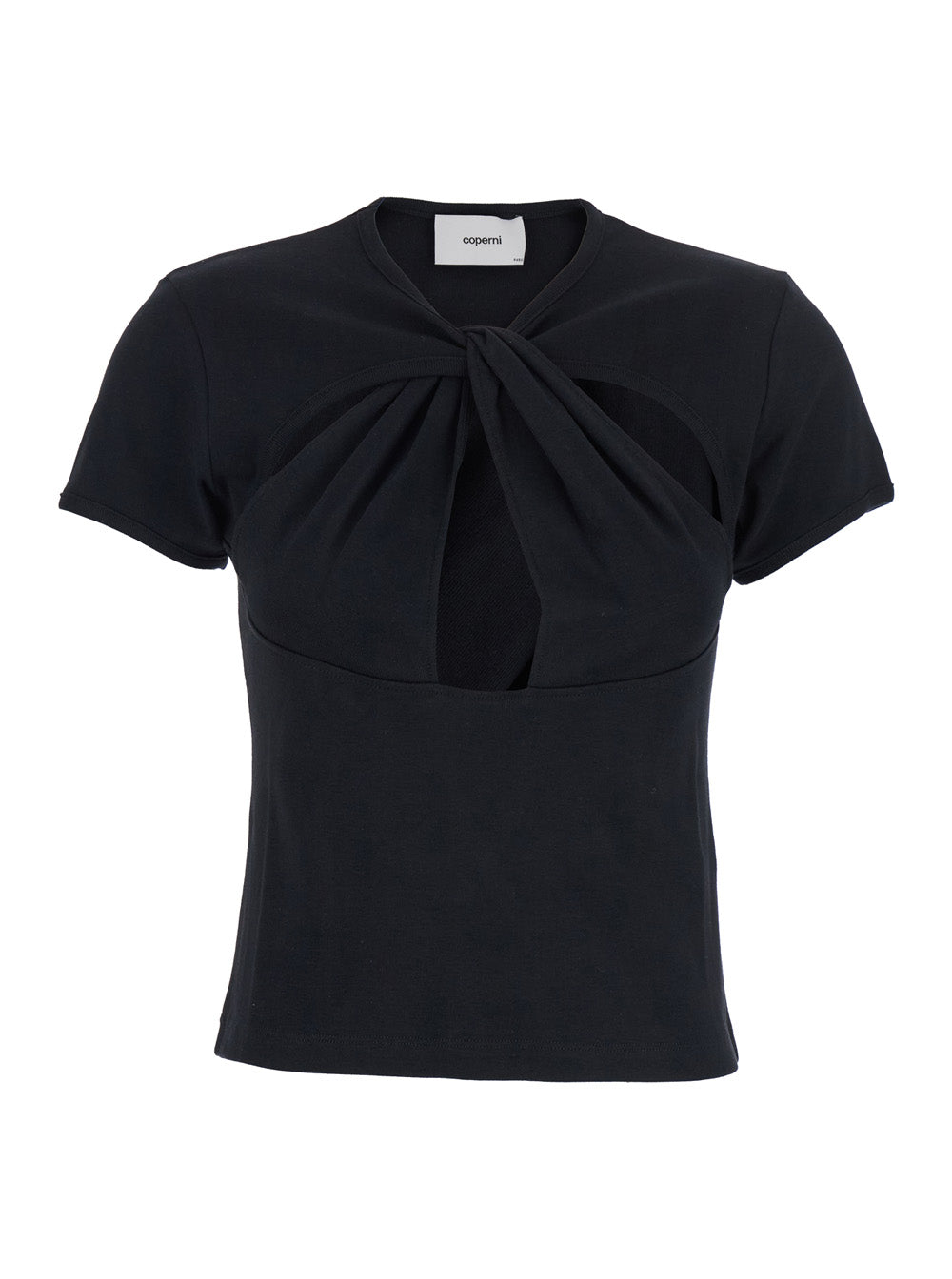 Black Top With V Neck And Cut-Out On The Front In Cotton Woman Organic Tops